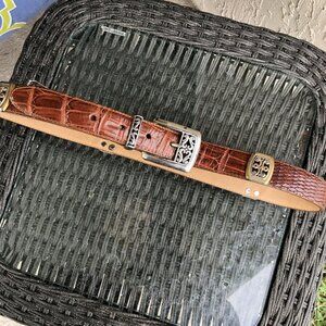 Brighton Belt Medium Cognac Brown Leather Silver Hardware Paisley Details Vtg